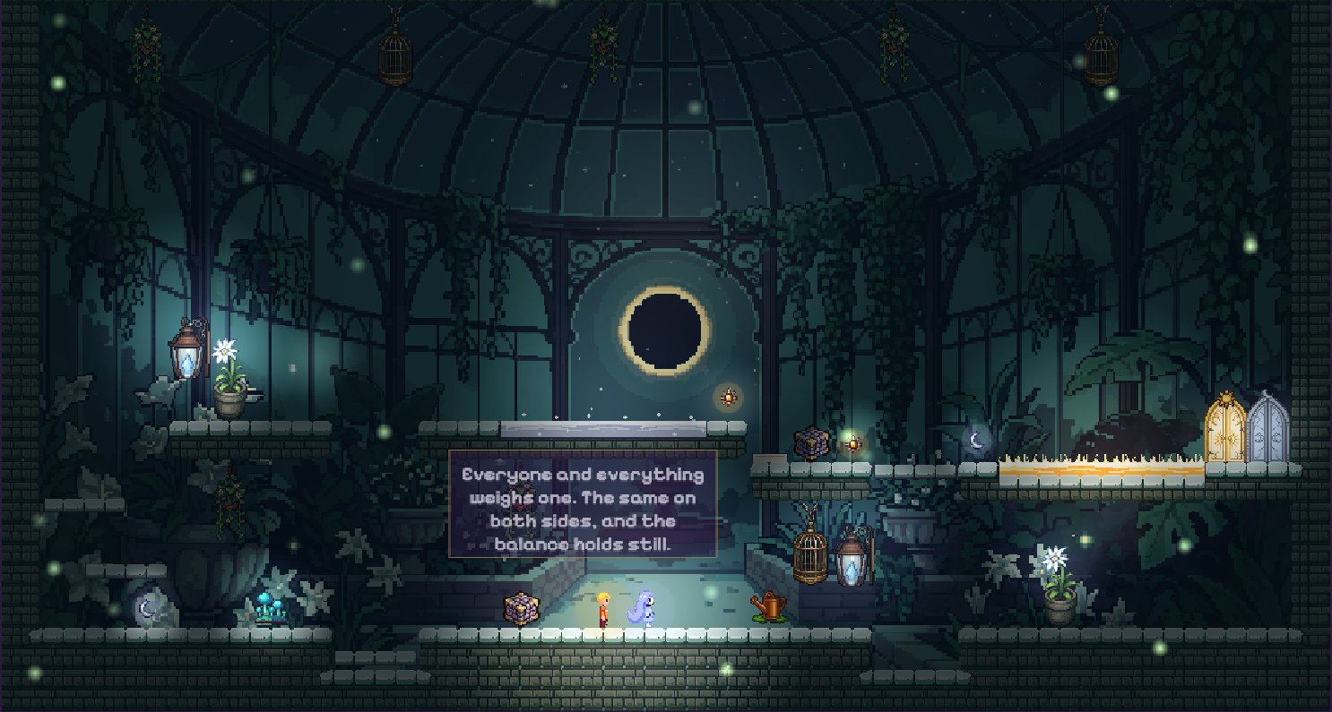 The Weight of Stone, a moonlit glasshouse garden